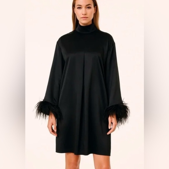 Sleeper Feather Trim Statin Mini Dress - Picture 1 of 13